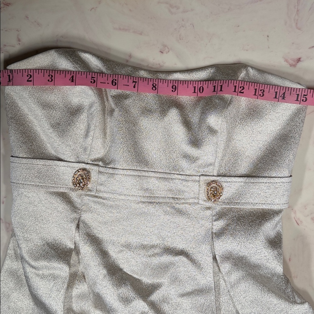 David’s Bridal Strapless Dress Cream and Shimmering w/ Gold Button Detail-Size 4 - Picture 8 of 8